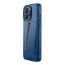 Mujjo Leather Wallet Case iPhone 16 Pro Max blauw sticky