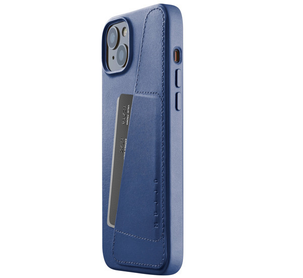 Mujjo Leather Wallet Case iPhone 14 / 15 Plus blauw