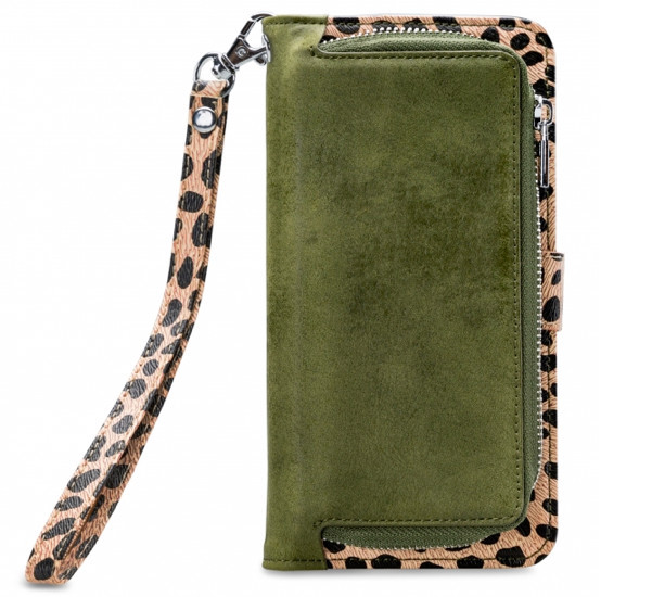 Mobilize 2in1 Gelly Wallet Zipper Case iPhone 12 / iPhone 12 Pro olijfgroen / leopard