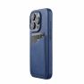 Mujjo Leather Wallet Case iPhone 15 Pro blauw sticky