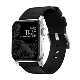 Nomad Active Leather Band Pro Zwart Connectr Zilver 42/44/45mm