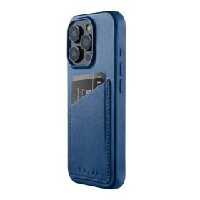 Mujjo Leather Wallet Case iPhone 16 Pro blauw