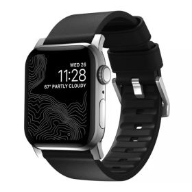 Nomad Active Leather Band Pro Zwart Connectr Zilver 42/44/45mm