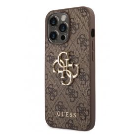 Guess PU 4G Metal Logo case iPhone 14 Pro Max bruin