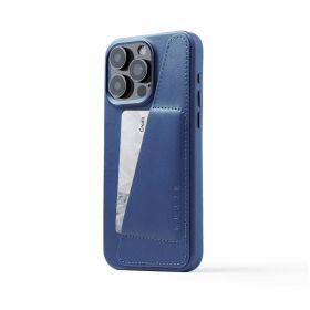 Mujjo Leather Wallet Case iPhone 15 Pro Max blauw
