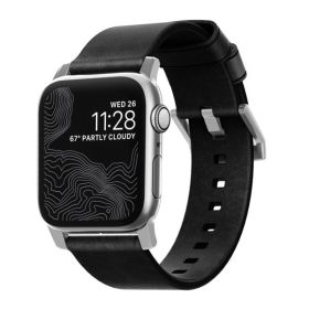 Nomad modern leather strap Apple Watch 42mm / 44mm / 45mm / 49mm zwart / zilver
