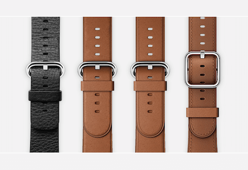 Alle vier generaties van de Apple Watch Classic Buckle naast elkaar
