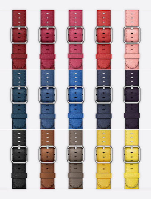 Apple Classic Buckle vierde generatie, overzicht van alle kleuren
